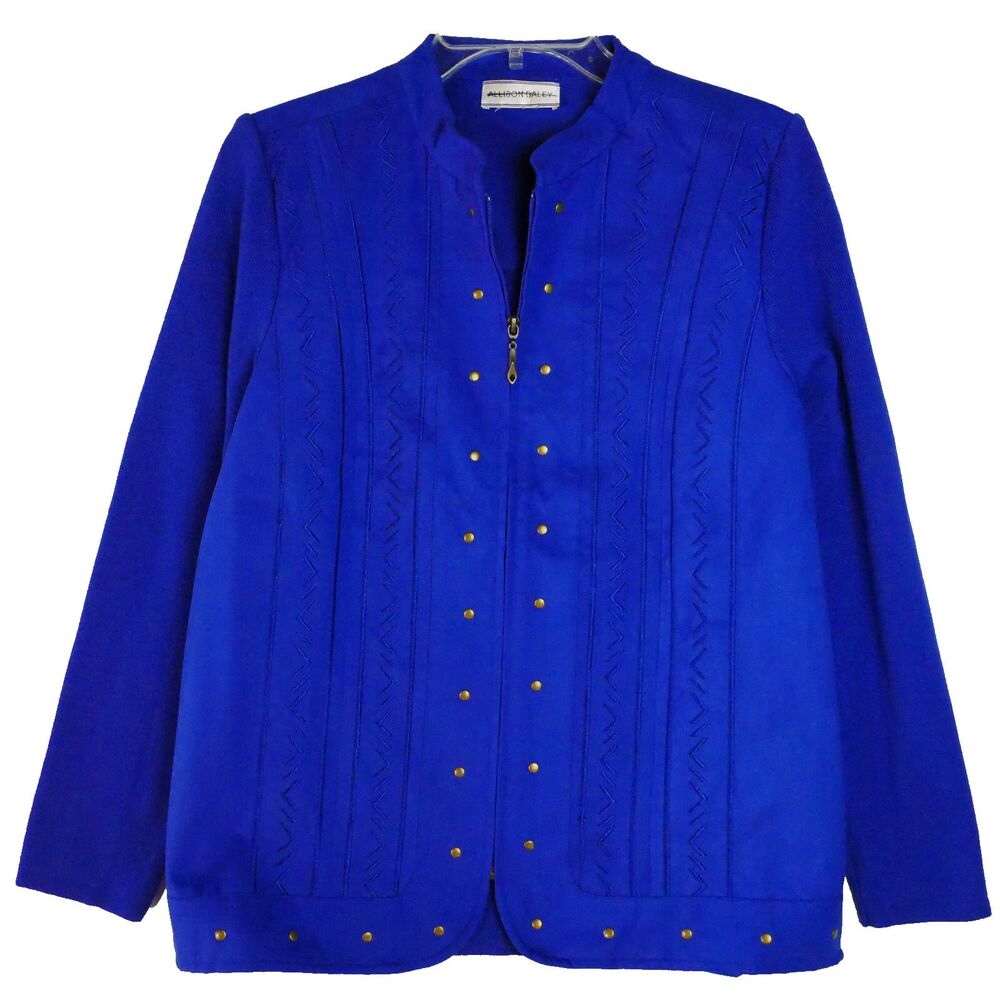 Allison Daley Womens Size M Front Zip Jacket Top Front Faux Suede Blue